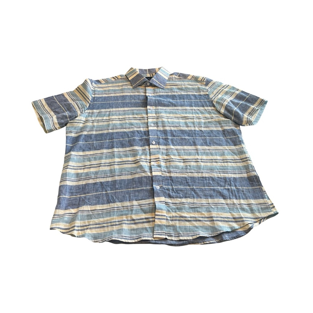 Charleston Threads Men's XL Linen Blend Short Sleeve Button Down Striped